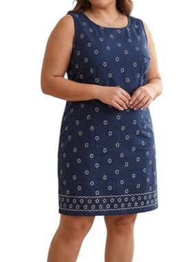 Silhouettes Women’s Size 22W Printed 
Sleeveless Shift dress Blue 100% Cotton